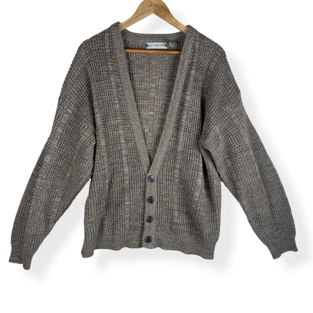 Saturdays Cardigan Mens Size Large‎ Vintage 80s Grunge Grandpa Chunky Retro Knit